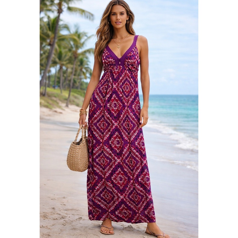 Design History Womens Maxi Dress Size M Purple Red Boho Festival Summer Vacation